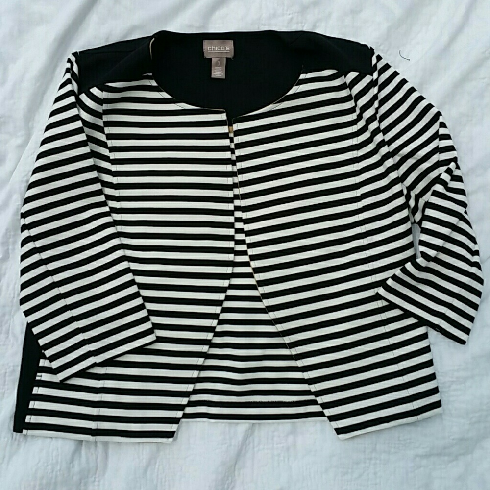 Chico's Black and White Striped Blazer